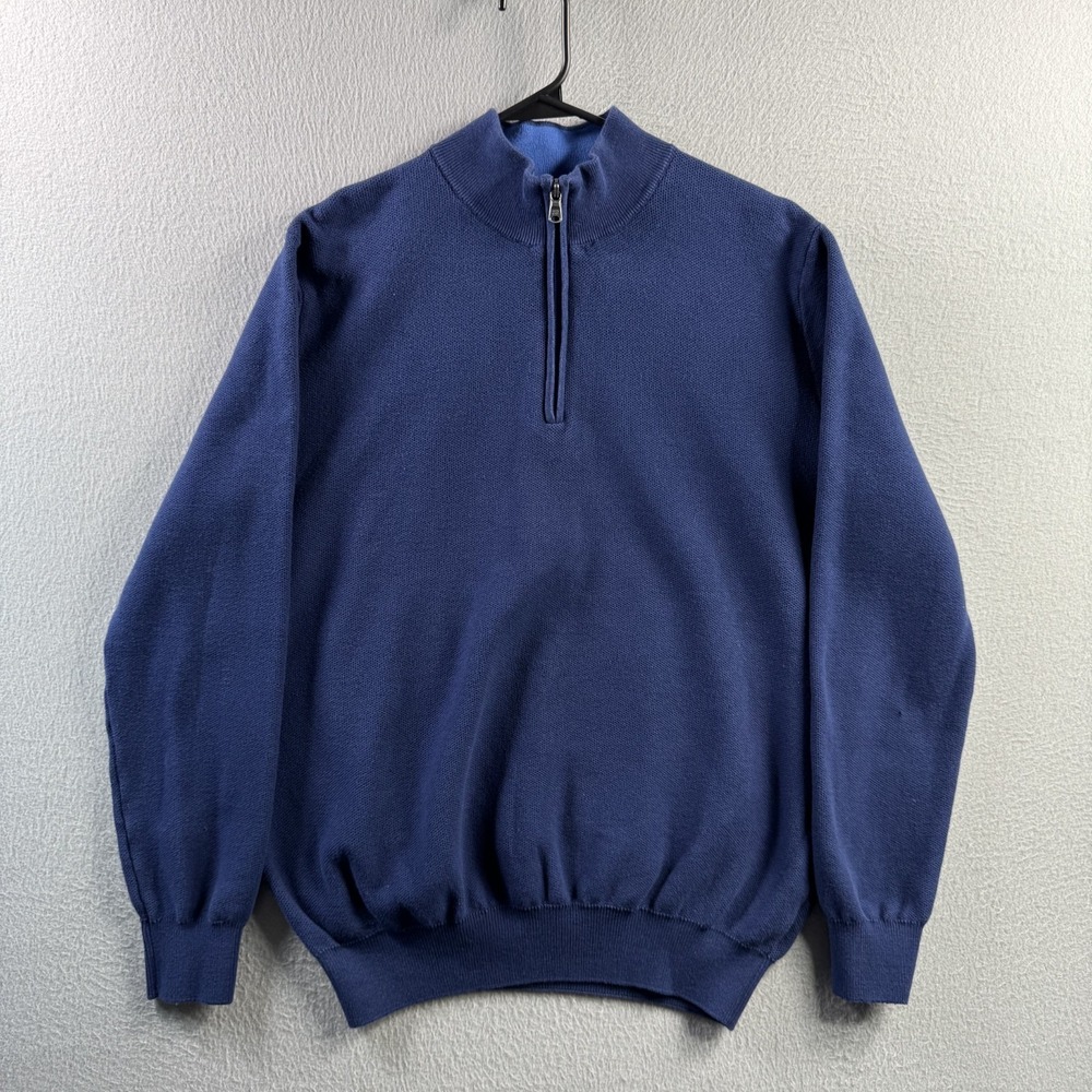 Collars & Co Sweater Mens XL Blue Pure Cotton 1/4 Zip Knit Pullover Casual